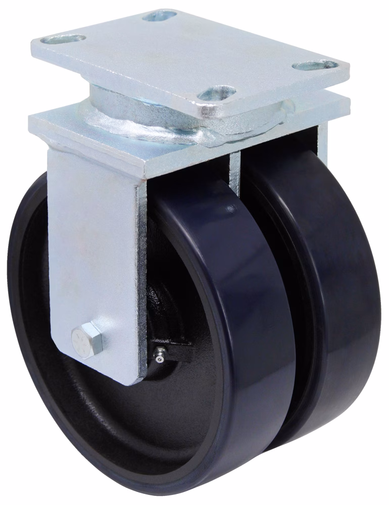 8" x 2" Dual Wheel Rigid Caster - High Capacity Polyurethane on Iron Slight Crown Tread - Model 2-30