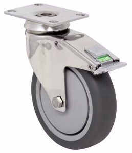 4″ x 1.25″ Gray Soft Rubber Wheel – Stainless Steel Medical Caster K3AMD – Directional Lock