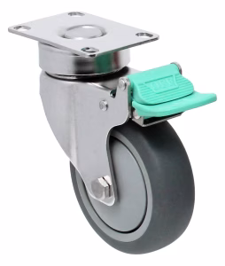 3″ x 1.25″ Gray Soft Rubber Wheel – Stainless Steel Medical Caster 3MD – Directional Lock