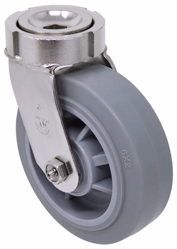 8″ x 2" High Capacity Soft Gray Rubber Wheel – Stainless Steel G-15