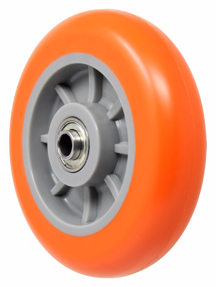 3" x 1.25" Ergonomic Orange Polyurethane on Polyolefin Wheel - Precision Bearing
