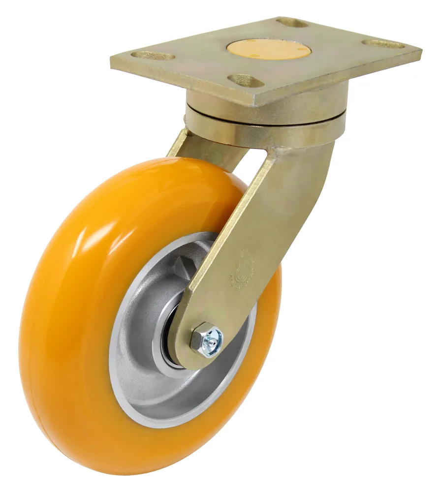 High Performance Maintenance-Free Swivel Caster - 8" Self-Energizing Ergonomic Polyurethane - Orange - Durometer 80A