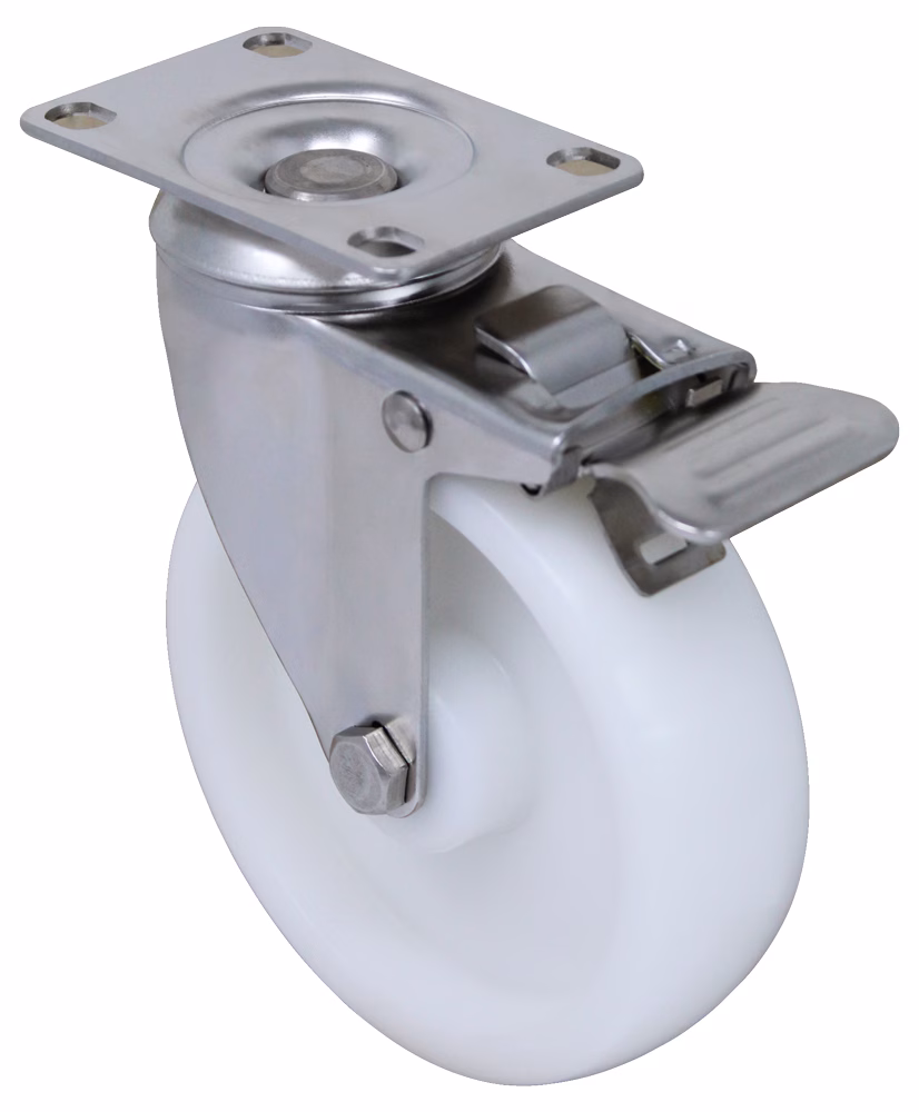 3" x 1.25" High Temp Moist Heat Polymer Retort Wheel - Stainless Steel Swivel Caster Total Lock Brake 3A
