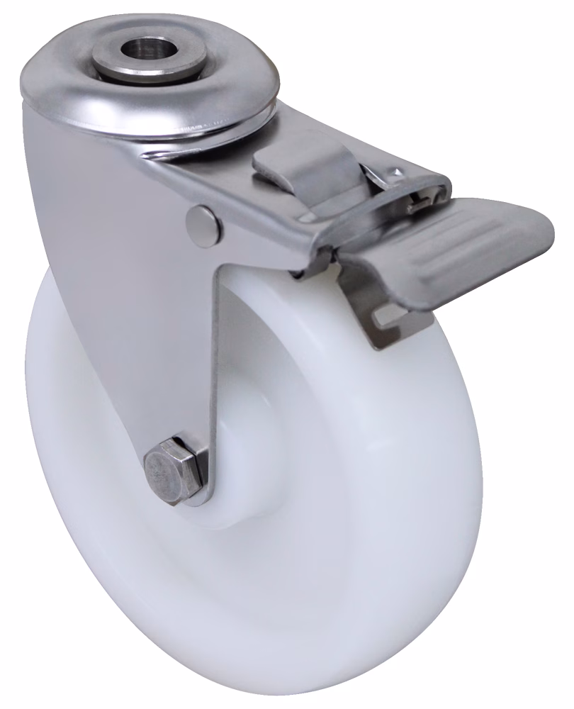 5" x 1.25" High Temp Moist Heat Polymer Retort Wheel - Stainless Steel Swivel STEM Caster Total Lock Brake 3A