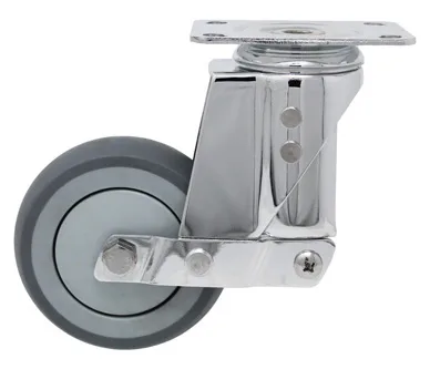 Chrome swivel caster wheel with mounting plate, ideal for furniture and equipment mobility solutions.